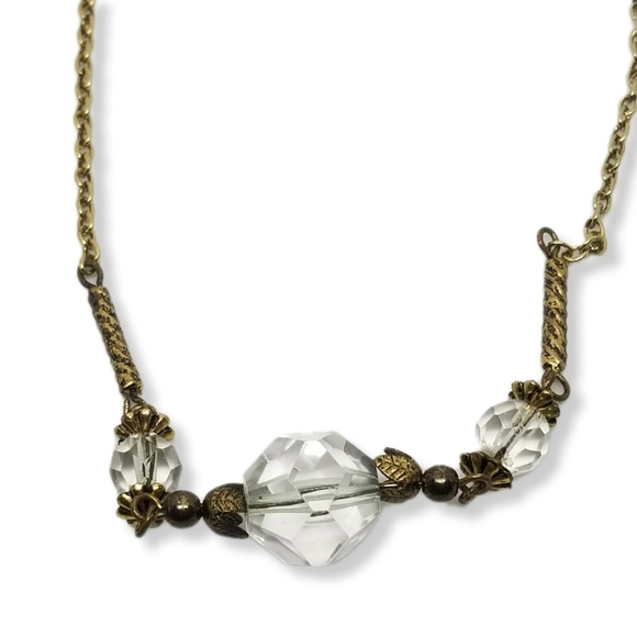 HATTIE CARNEGIE DAINTY GOLDTONE CHAIN & FACETED FAUX CRYSTAL BEAD NECKLACE - Picture 4 of 8